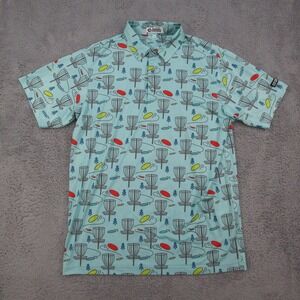 Raised by Coyotes Mens Disc Golf Polo Shirt Blue Novelty Print Stretch Size M